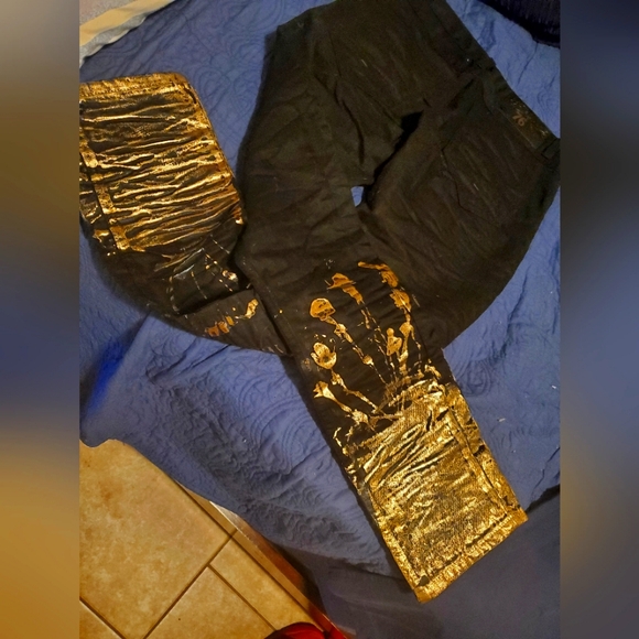 Rare Heritage America Black jeans Golden Splatter 32w 33L - Picture 7 of 9